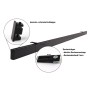 Schwarze 1-lauf Gardinenschiene Loft mit Detailansichten von Endkappe und Deckenträger für Deckenmontage.