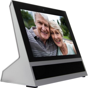 Link2Home Monitor für WiFi Türsprechanlage in Silber mit Display, das ein Paar zeigt.