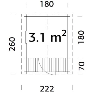 Grundriss Palmako Spielhaus Stina Natur, 180x180 cm, mit Maßen. Ideal für Kinder zum Spielen im Garten.