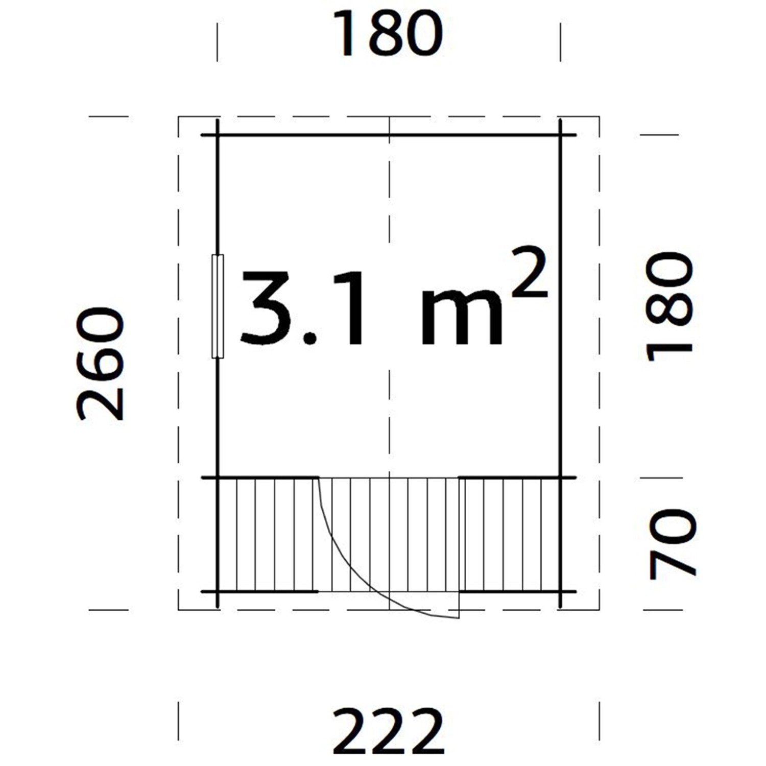 Grundriss Palmako Spielhaus Stina Natur, 180x180 cm, mit Maßen. Ideal für Kinder zum Spielen im Garten.