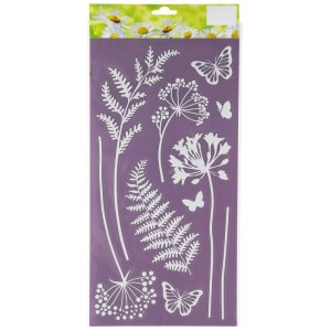 Weiße Glitzer-Sticker Baumblätter und Schmetterlinge, 17,8x34,8cm, für Osterdeko.