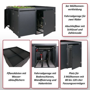 MCW 3er-Mülltonnenverkleidung / 2er-Fahrradgarage Pflanzkasten N79