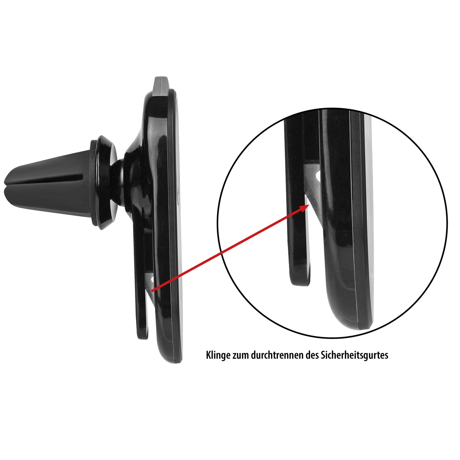 Eufab Kfz-Smartphone Halterung magnetisch mit Gurtschneider und Nothammer, Befestigung am Lüftungsgitter.