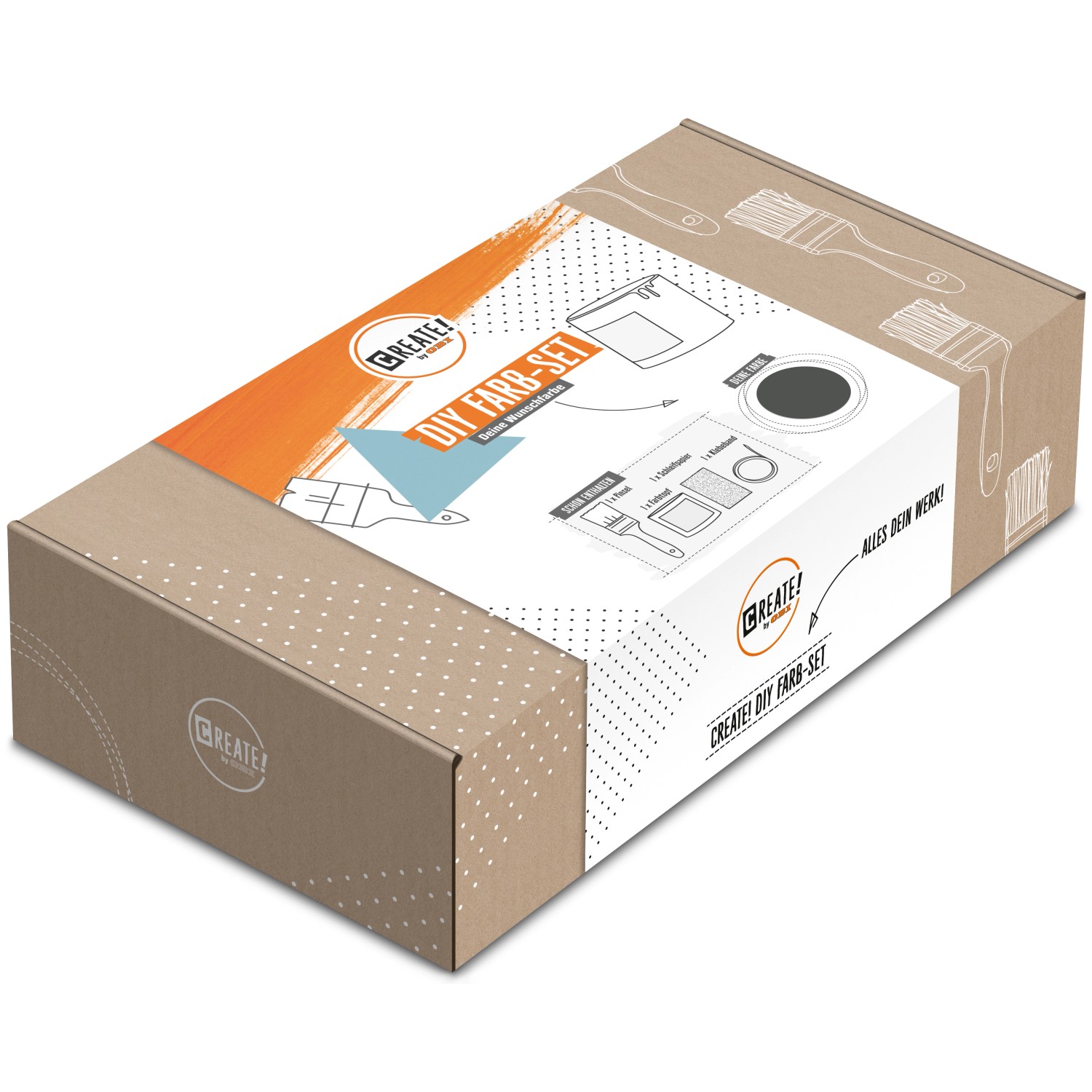 CREATE! by OBI DIY Farb-Set Graphit (125ml) im Karton mit Pinsel, Schleifpapier und Kreppband.