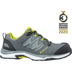 Grauer Albatros Sicherheitshalbschuh Ultratrail Low S3, Größe 39, mit gelben Akzenten.
