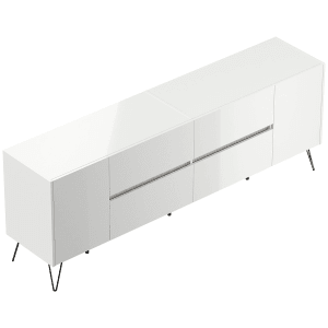 Weißes Posseik Sideboard Industrial J mit 4 Schubladen, 2 Türen und schwarzen Füßen.