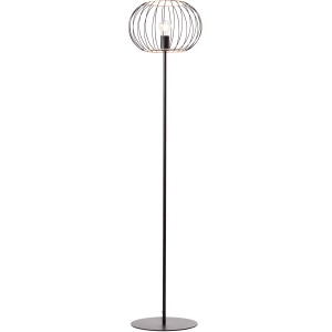 Schwarze, matte Brilliant Silemia Stehlampe mit Drahtschirm und Fußschalter. Design-Stehleuchte für Innenräume.