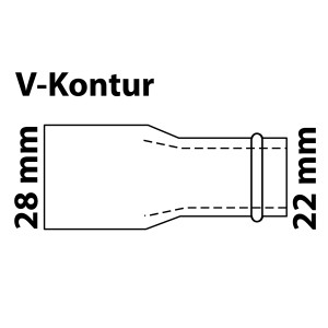 Abbildung eines CU-Reduziernippels 28 mm x 22 mm, geeignet für Pressfittings.