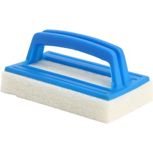 Handschrubber Deluxe mit Griff für die Poolreinigung. Blauer Griff, weißer Schwamm.