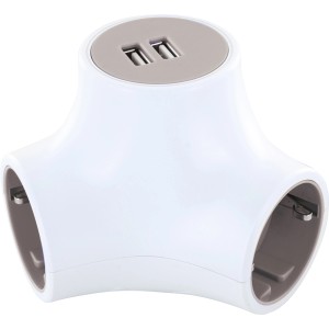 Schwaiger Y-Verteiler mit 3 Schuko-Steckdosen und 2 USB-Anschlüssen, 1,4 m Kabel.