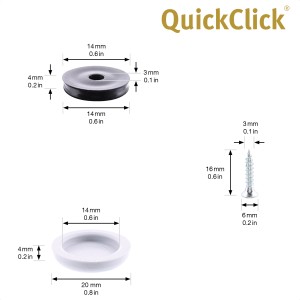 Wagner QuickClick Gleitaufsatz, 12-teilig, Hyper Slim, Ø 20 mm, schwarz-grau, mit Schraube und Maßen.