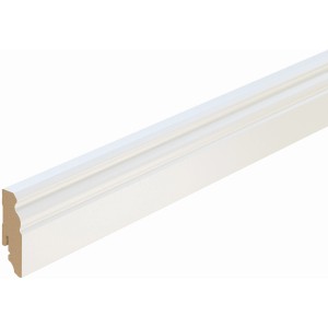 Weiße FN Neuhofer Sockelleiste FU065L aus MDF mit Dekorfolie, Profilansicht.