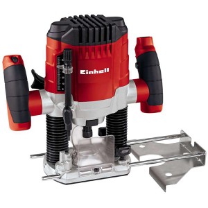 Einhell Oberfräse TC-RO 1155 E: Rote Fräse mit silbernen Details und schwarzem Griff.