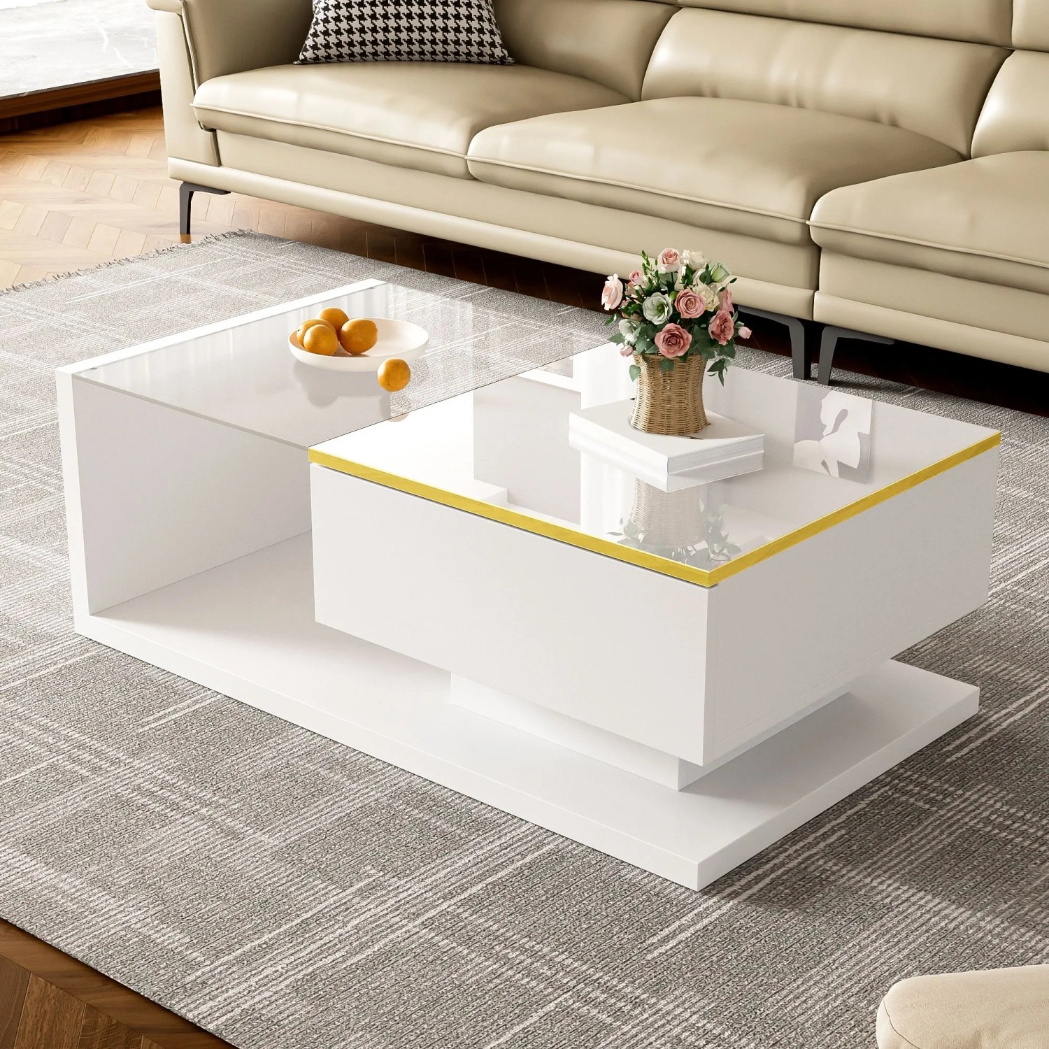 okwish Couchtisch Beistelltisch mit Glas und LED-Effekt 90 x 50 cm Weiß kaufen bei OBI