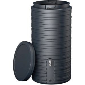 Garantia Regenwasserbehälter Nordic 300 l in Grau mit Deckel und Wasserhahn.