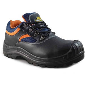 Workpower Sicherheitshalbschuh S3 Nabor, schwarz-orange, mit Stahlkappe und durchtrittsicherer Sohle.