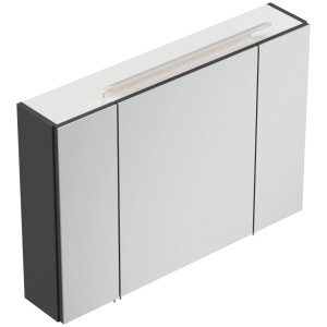 Posseik Spiegelschrank 90 cm, grafit, mit 3 Spiegeltüren und aufgesetzter LED-Lampe. Ideal fürs Badezimmer.