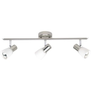 Brilliant Spot Luca: 3-flammige Deckenleuchte aus Eisen, Chrom und Weiß für flexible Beleuchtung.