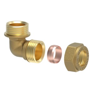 Kirchhoff Winkel 90° Klemmfitting für CU-Rohr, 22 mm x 26,4 mm (3/4 AG), blank.