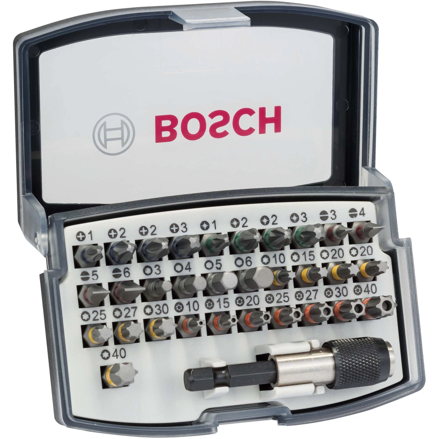 Bosch Schrauberbit-Satz, 32-teilig im transparenten Etui. Bitset mit verschiedenen Größen und Formen.