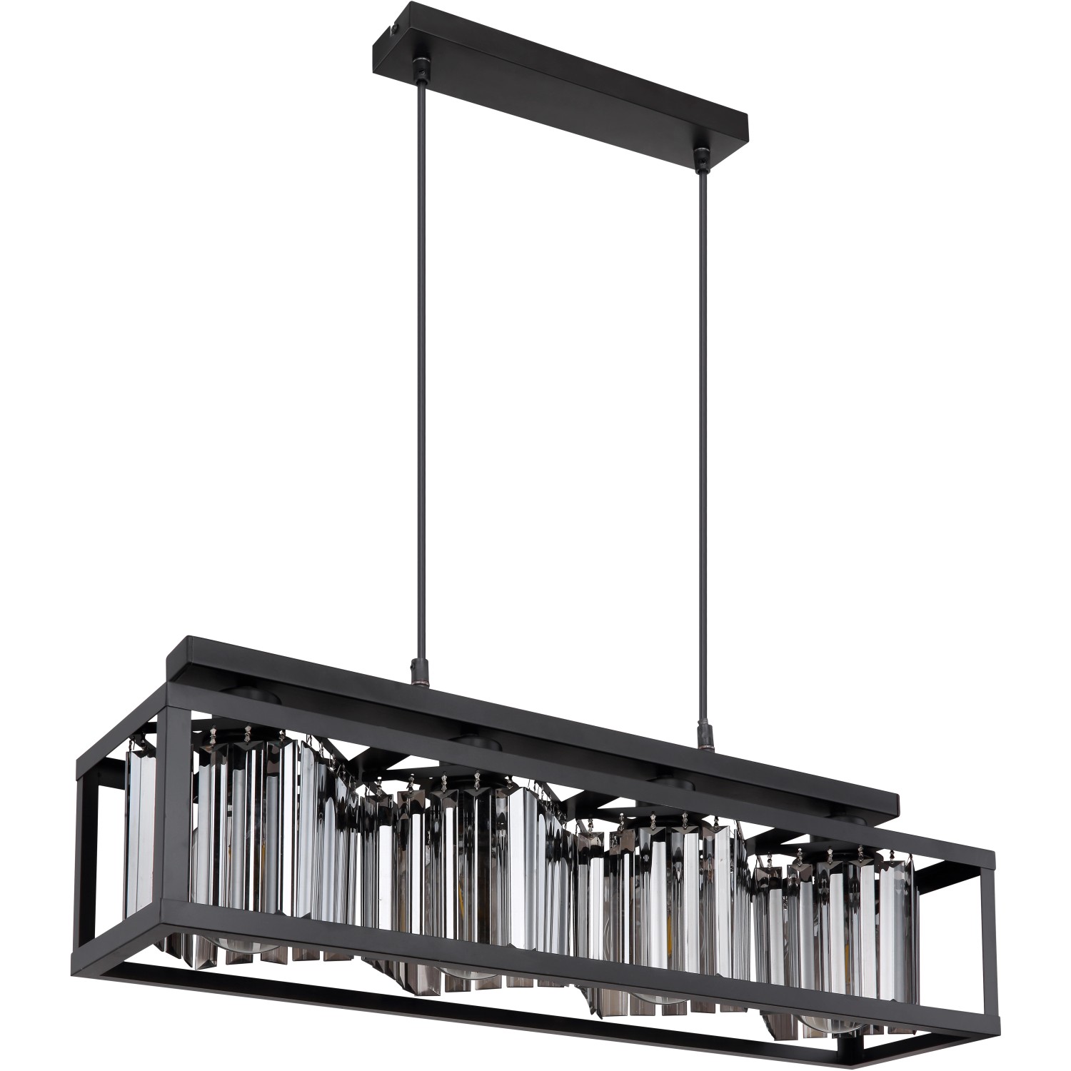 Globo Pendelleuchte Mathilde, 4-flammig, schwarz matt mit rauchfarbenen Glaskristallen.