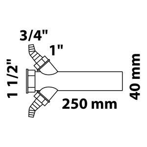 Kirchhoff Tauchrohr, weiß, mit zwei 3/4 Anschlüssen für 40 mm Siphon, 250 mm Länge.