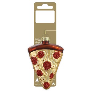 Gold-rotes Pizzastück aus Glas als Baumbehang, 10,3 cm groß.