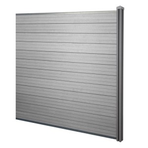 Graues WPC-Sichtschutz-Erweiterungselement Savoie mit Pfosten für Zäune und Mauern.