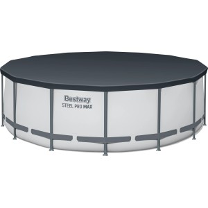 Bestway Stahlrahmenpool Steel Pro Max, Ø 427 cm, mit Abdeckplane. Lichtgrauer Frame Pool.