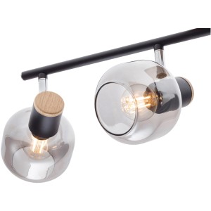 Näve Deckenleuchte Fumoso mit 4 Spots, Glas grau getönt, schwarz/naturfarbenes Gestell.