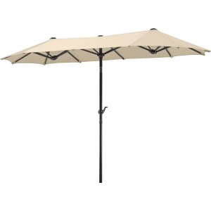 Rechteckiger, naturfarbener Schneider Marktschirm 300x150 cm mit Knickfunktion.