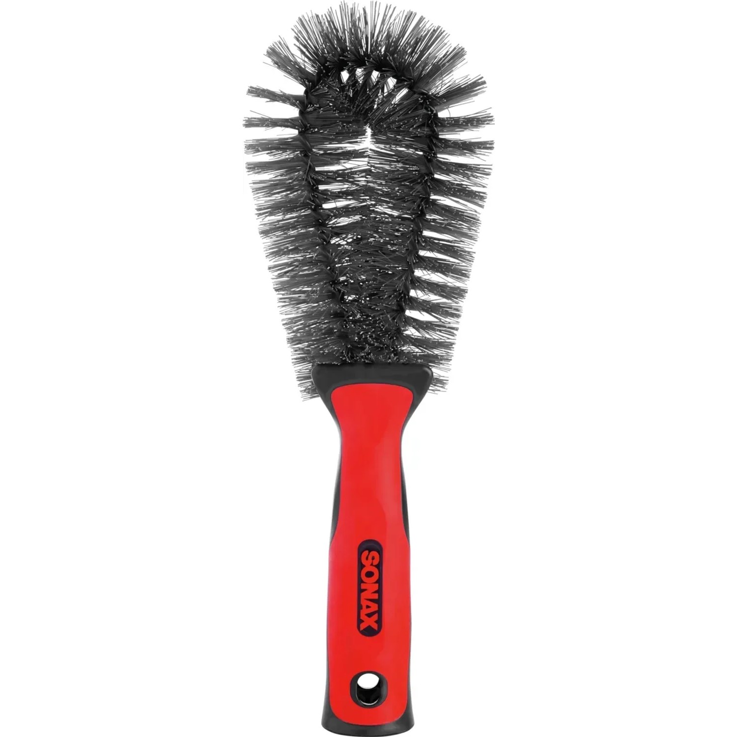 Sonax Felgenbürste mit rotem Griff für die Autopflege.