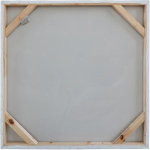 Rückseite des Kayoom Ölgemäldes Steppe I, 80x80 cm, mit Holzrahmen und Aufhängung.