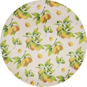 Rundes Tablett mit Zitronenmuster in Gelb und Grün, Ø 25 cm, ideal für Camping und Outdoor.