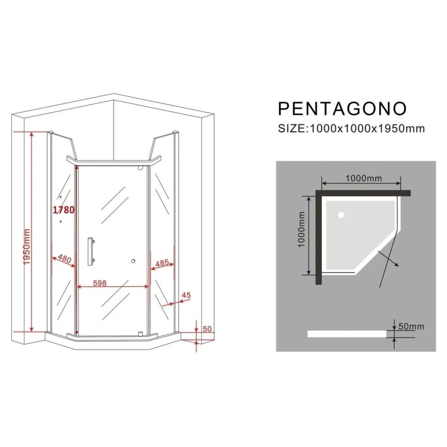 Glasdeals Fünfeck Duschkabine PENTAGONO 100 x 100 x 195 cm 3070_6