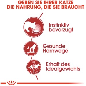 Royal Canin Katzenfutter: Illustration zu Akzeptanz, Harnwege und Idealgewicht.