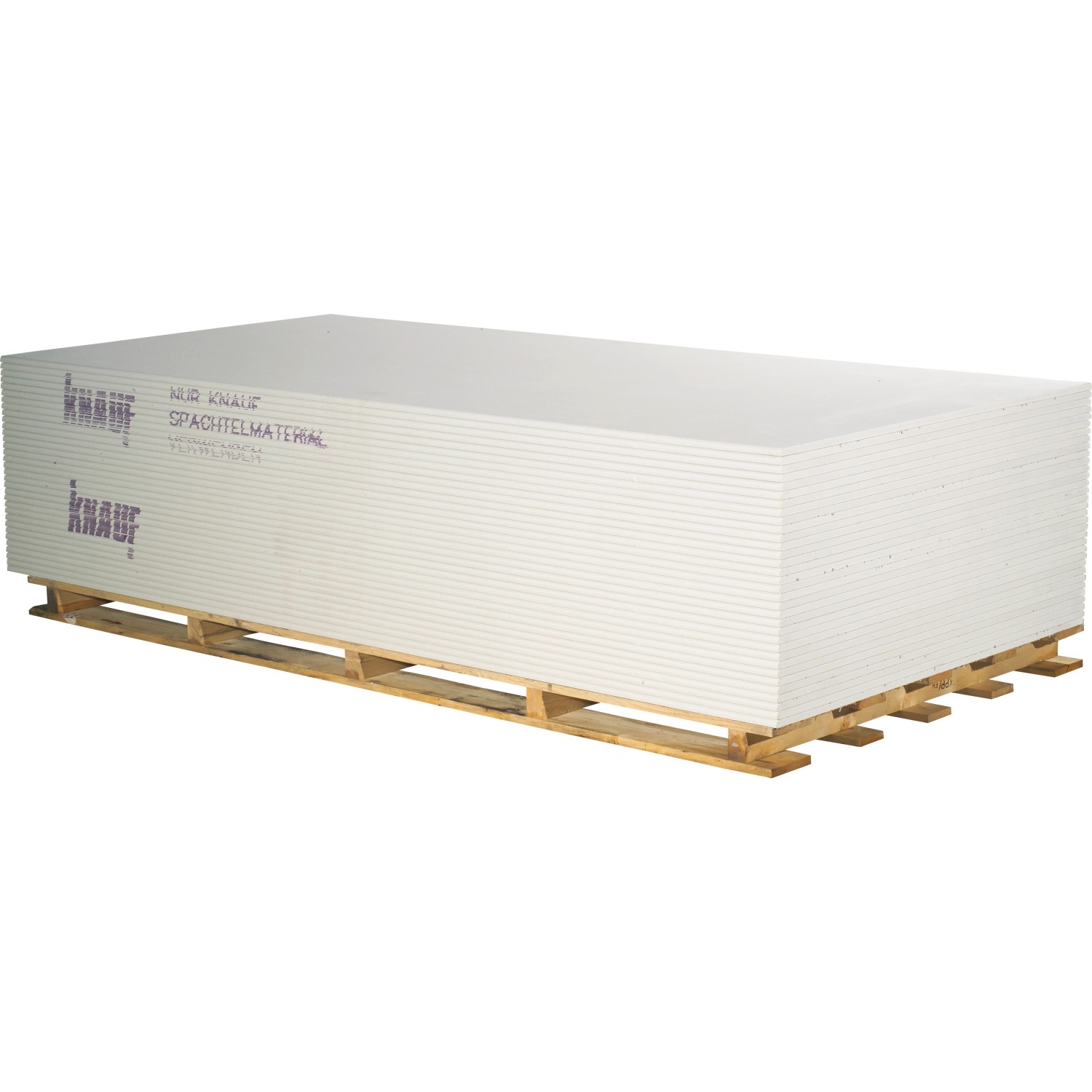 Palette Gipskartonplatten, 12,5 mm dick, für den Innenausbau.