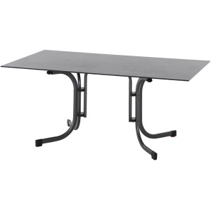 Klapptisch aus dem Siena Garden Dining-Set Velia mit anthrazitfarbenem Stahlrohrgestell und HPL-Tischplatte in Dark Stone.