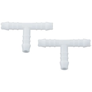 2er-Set T-Schlauchverbinder (8 mm) aus Kunststoff für die Verbindung von drei Schläuchen.