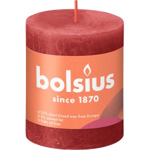 Bolsius Rustik-Kerze Shine, zartrot, 80/68 mm. Stumpenkerze für stimmungsvolles Licht.