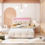 okwish Polsterbett 90x200cm mit LED Leuchten Kinderzimmer Beige ohne Matratze_6