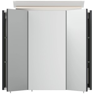 Posseik Spiegelschrank, 70 cm breit, mit LED-Lampe und Glasböden, Grafitfarben.
