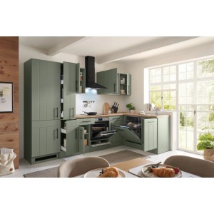 Respekta Winkelküche Anton Landhaus Schilfgrün 310 cm mit Einbau Herd-Set