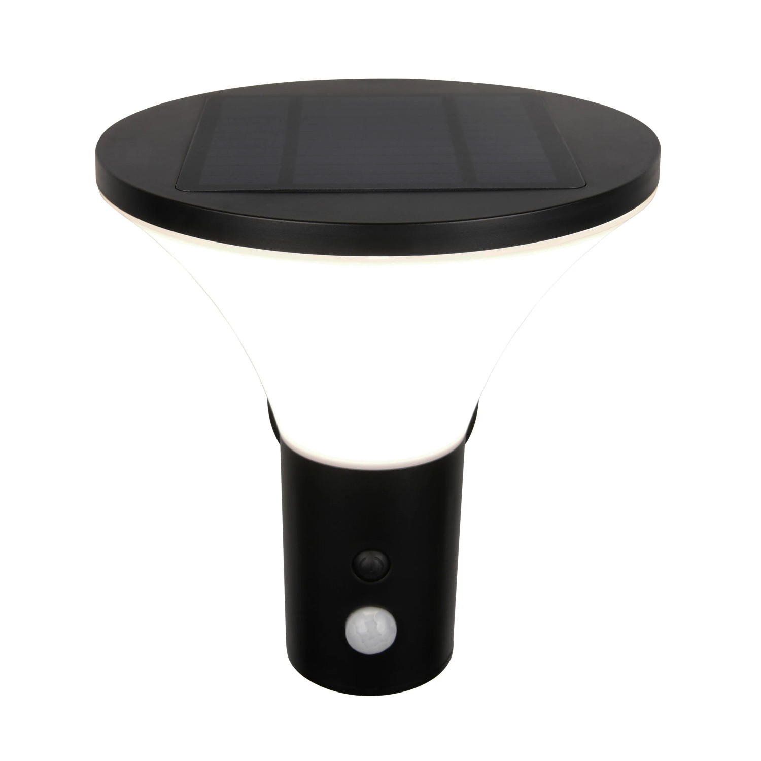 Schwarze Reality LED Solar-Wandleuchte Gorda mit Bewegungsmelder für den Außenbereich.