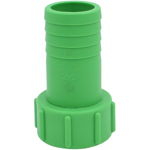 Grüner IBC Adapter S60x6 auf 2 Zoll Schlauchtülle mit Verdrehschutz für Regentonnen.