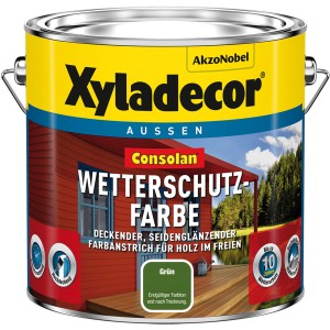 Dose Xyladecor Consolan Wetterschutzfarbe, Grün, seidenglänzend, 2,5 l. Für langanhaltenden Holzschutz.