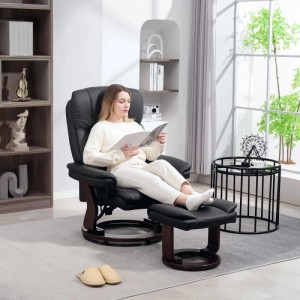 HOMCOM Relaxsessel mit Hocker mit Liegefunktion für Wohnzimmer Kunstleder Schwarz
