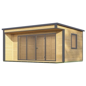 Modernes Weka Designhaus Cubilis 4.0 aus Holz mit Glasfront und Fenster. Gartenhaus in Natur.