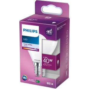 Philips LED-Lampe E14 Tropfenform, 4,3W, 470lm, 8x4,5cm im Karton.