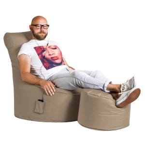 Sitting Point Sessel Swing Khaki mit Fußhocker, ideal zum Entspannen. Bequemer Sitzsack mit praktischer Seitentasche.